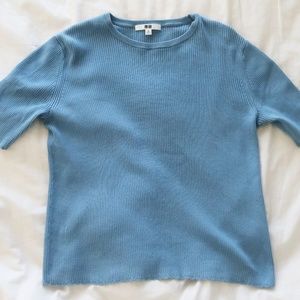 Sky Blue Short Sleeve Ribbed Cotton T-shirt